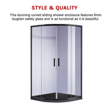90 x 90cm Rounded Sliding 6mm Curved Shower Screen with Base in Black - Close-Up Angle