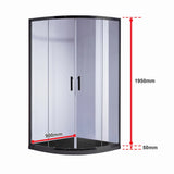 90 x 90cm Rounded Sliding 6mm Curved Shower Screen with Base in Black - Low Angle