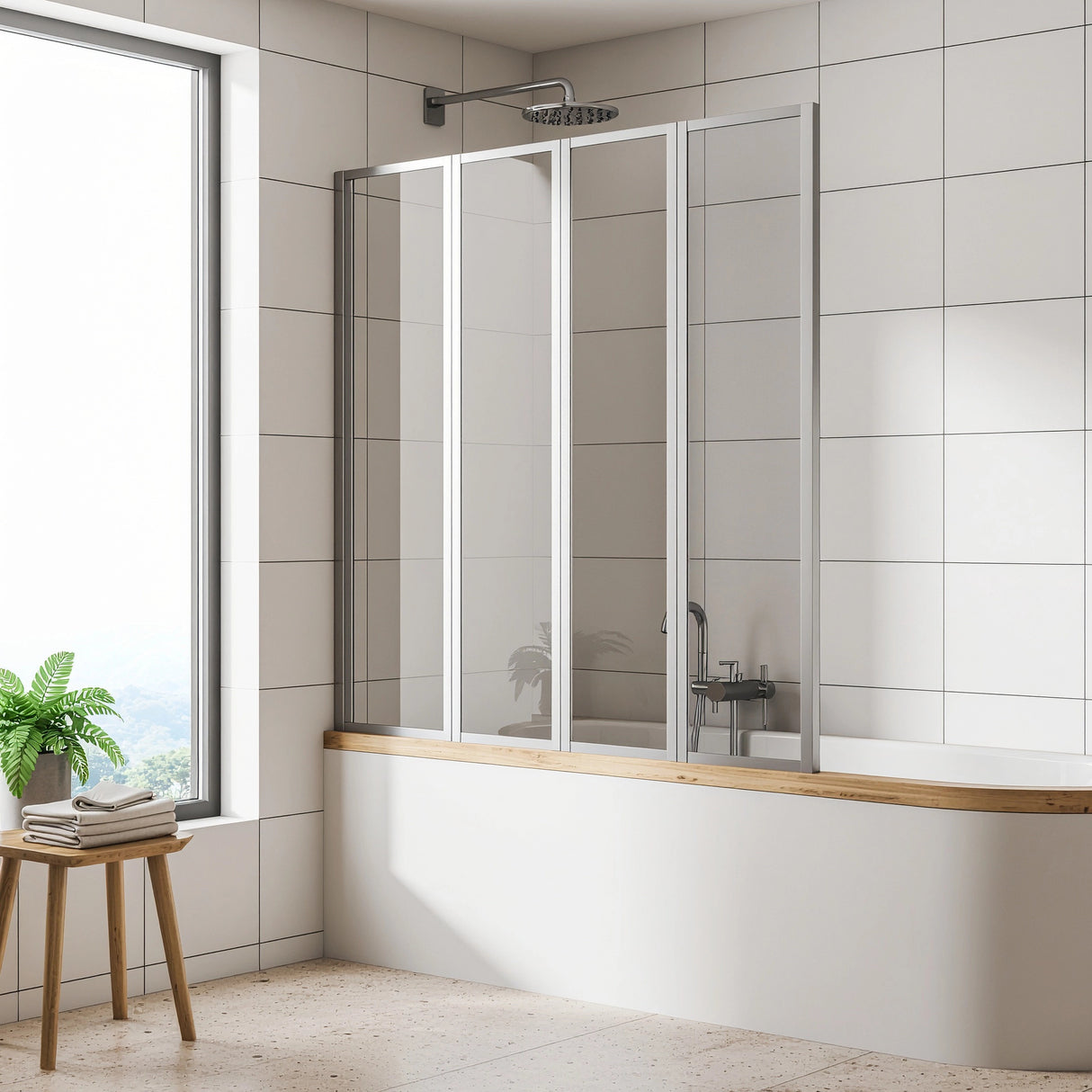 4 Fold Chrome Folding Bath Shower Screen Door Panel 1000 x 1400mm