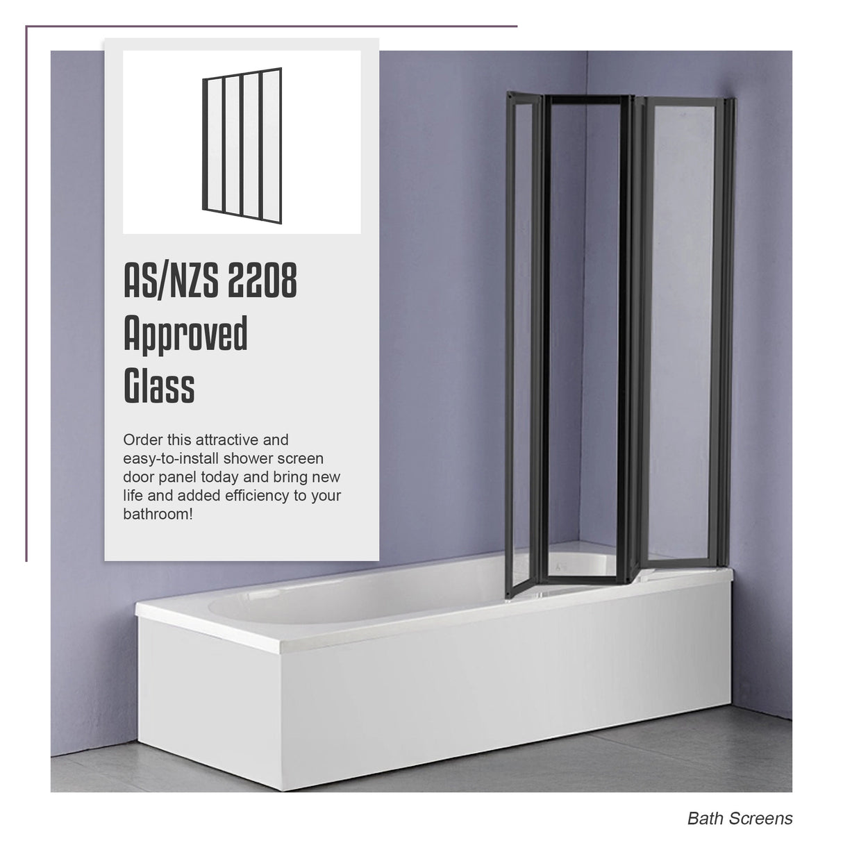 4 Fold Black Folding Bath Shower Screen Door Panel 1000 x 1400mm