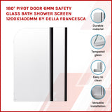 180 Degree Pivot Door 6mm Safety Glass Bath Shower Screen 800x1400mm