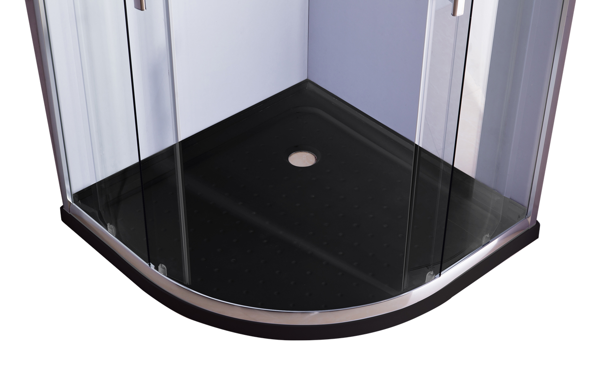 90 x 90cm Chrome Rounded Sliding 6mm Curved Shower Screen with Black Base