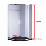 90 x 90cm Chrome Rounded Sliding 6mm Curved Shower Screen with Black Base - Close-Up Angle