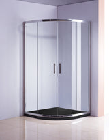 100 x 100cm Chrome Rounded Sliding 6mm Curved Shower Screen with Black Base
