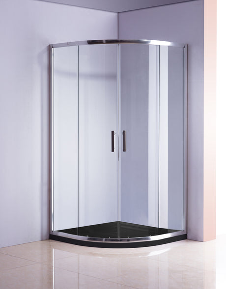 100 x 100cm Chrome Rounded Sliding 6mm Curved Shower Screen with Black Base