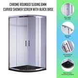 100 x 100cm Chrome Rounded Sliding 6mm Curved Shower Screen with Black Base