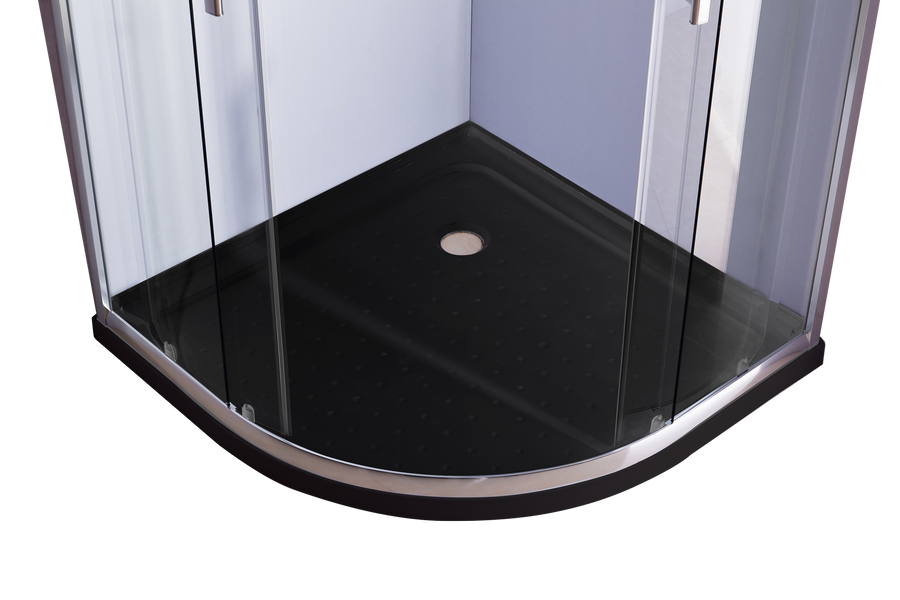 100 x 100cm Chrome Rounded Sliding 6mm Curved Shower Screen with Black Base