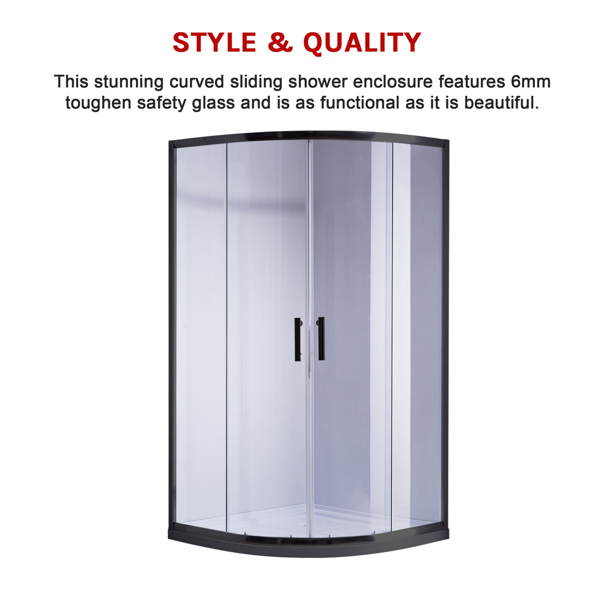 90 x 90cm Black Rounded Sliding 6mm Curved Shower Screen with White Base
