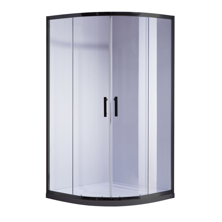 100 x 100cm Black Rounded Sliding 6mm Curved Shower Screen with White Base