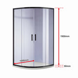 100 x 100cm Black Rounded Sliding 6mm Curved Shower Screen with White Base - Low Angle