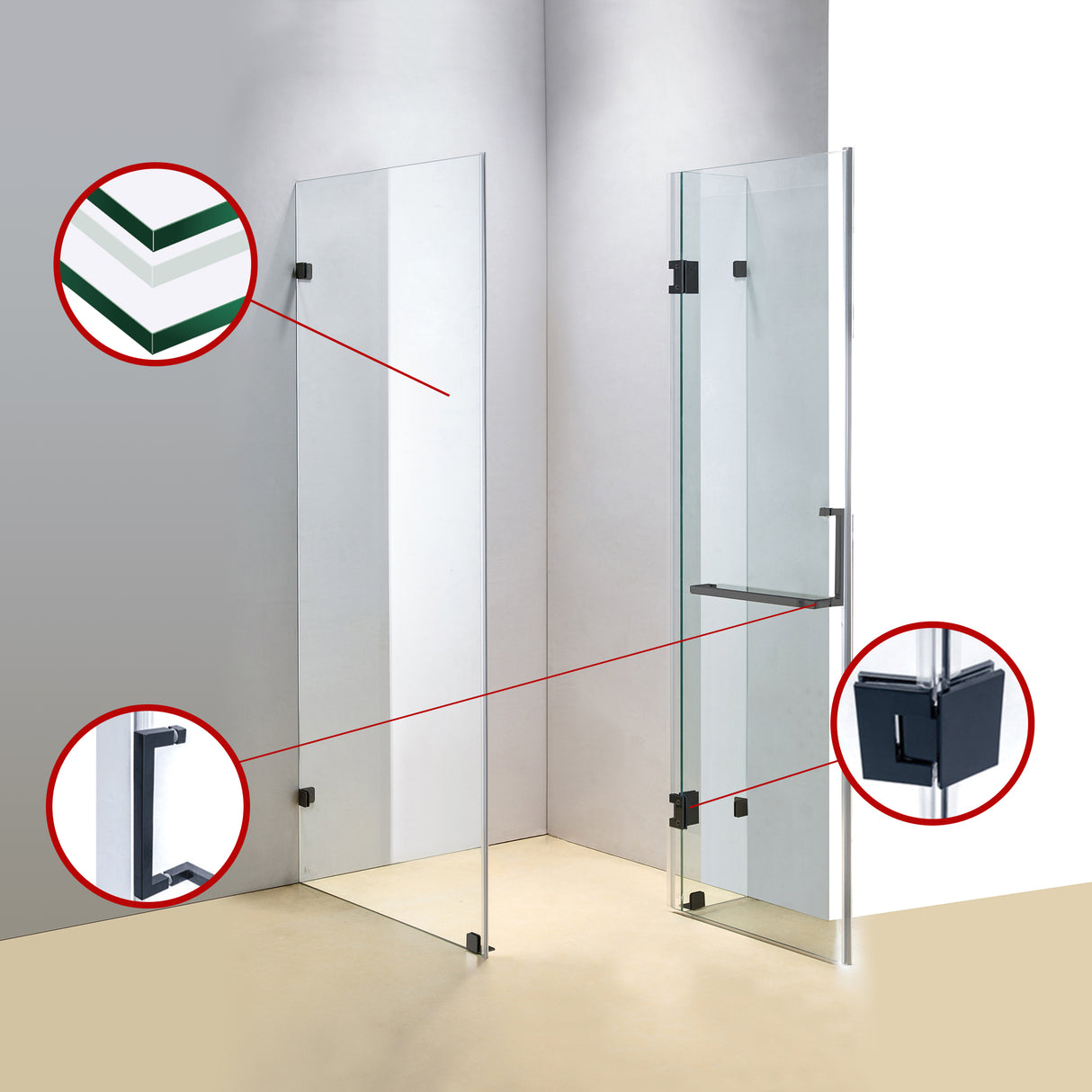 1000 x 1000mm Frameless 10mm Glass Shower Screen By Della Francesca