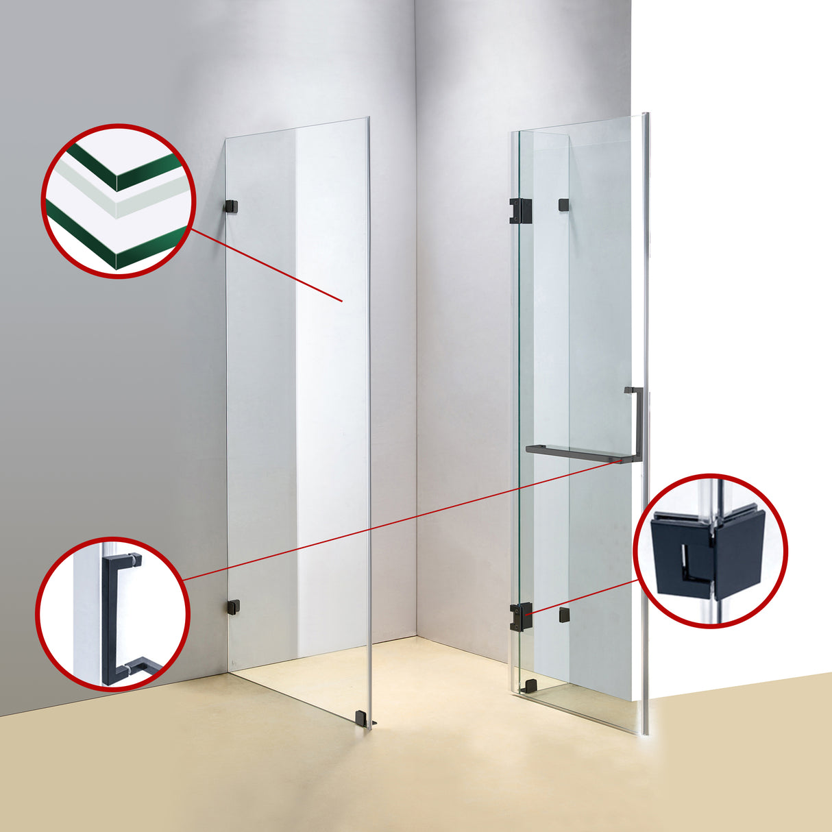 1000 x 1000mm Frameless 10mm Glass Shower Screen By Della Francesca