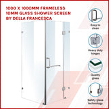 1000 x 1000mm Frameless 10mm Glass Shower Screen By Della Francesca - Front View