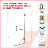 1100 x 900mm Frameless 10mm Glass Shower Screen By Della Francesca