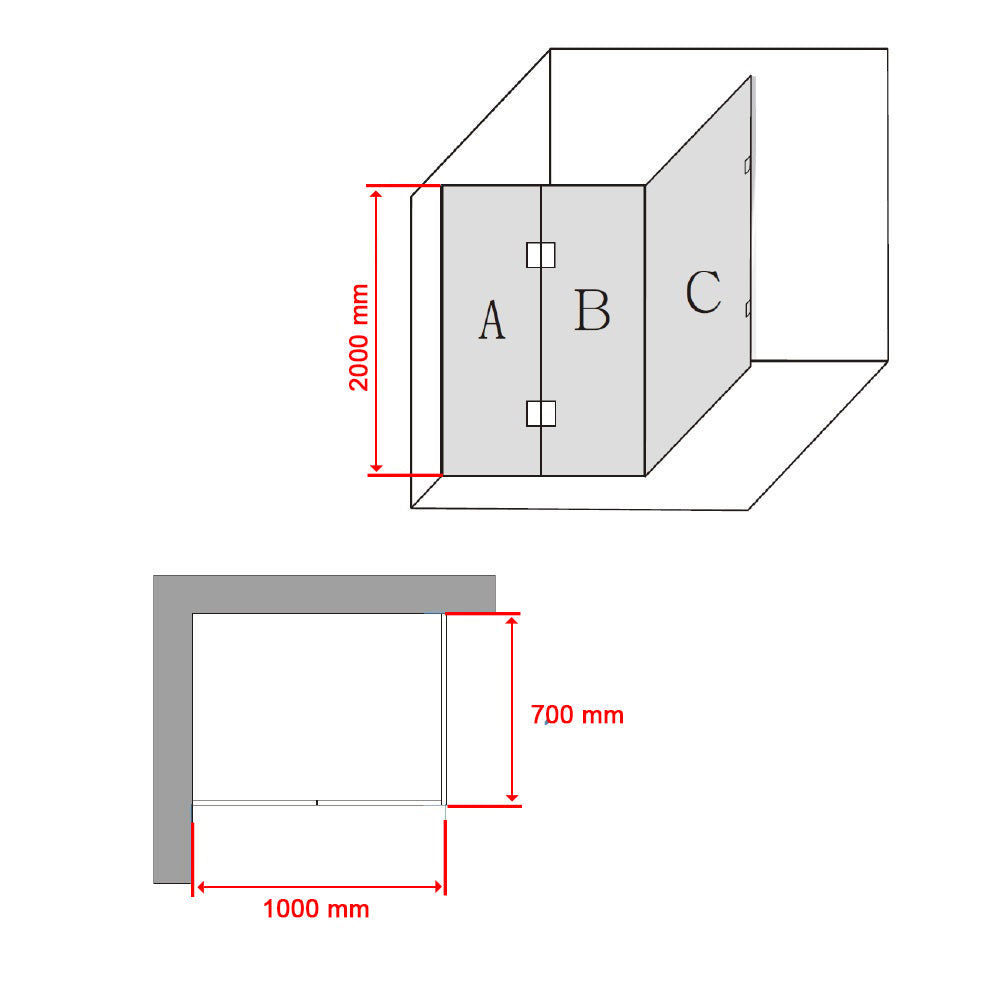 1000 x 700mm Frameless 10mm Glass Shower Screen By Della Francesca