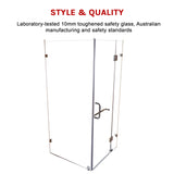 1000 x 900mm Frameless 10mm Glass Shower Screen By Della Francesca - Close-Up Angle