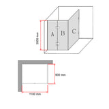 1100 x 900mm Frameless 10mm Glass Shower Screen By Della Francesca