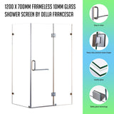 1200 x 700mm Frameless 10mm Glass Shower Screen By Della Francesca - Side View