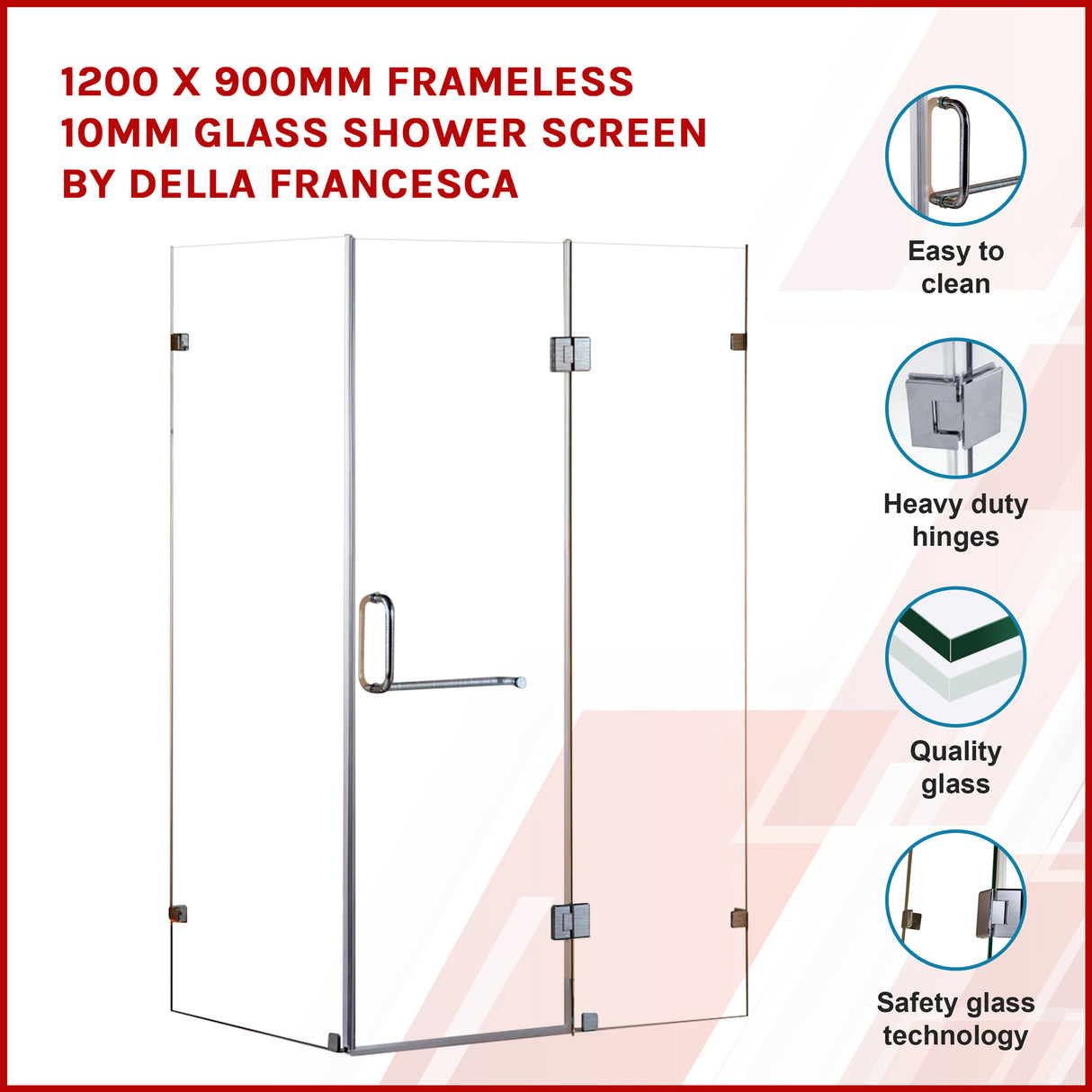 1200 x 900mm Frameless 10mm Glass Shower Screen By Della Francesca