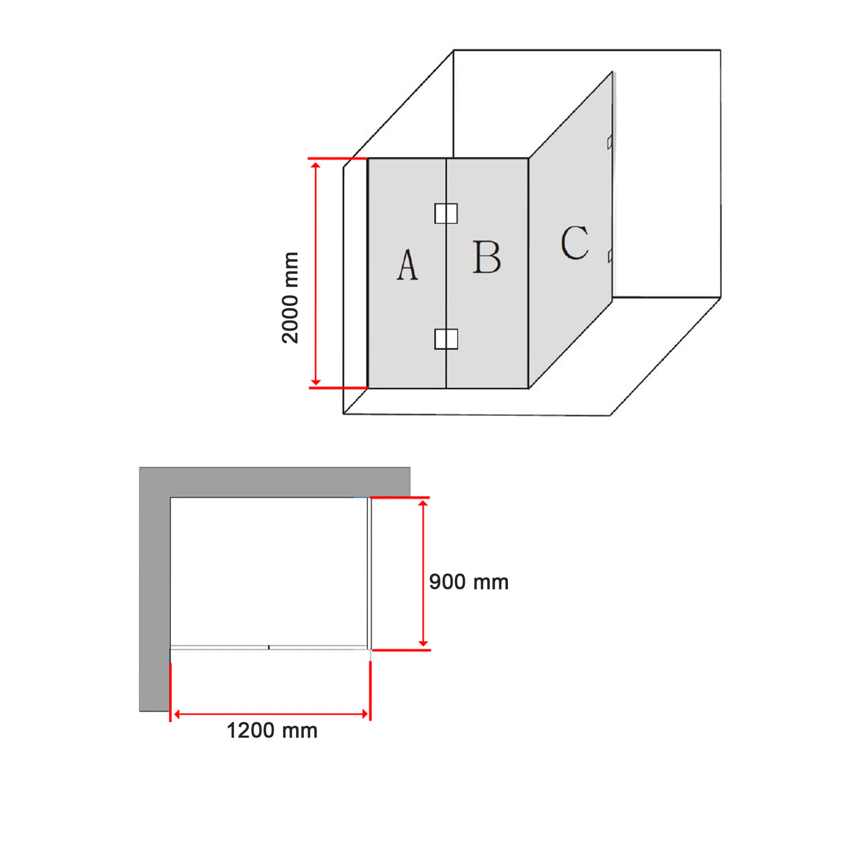 1200 x 900mm Frameless 10mm Glass Shower Screen By Della Francesca