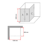 1200 x 900mm Frameless 10mm Glass Shower Screen By Della Francesca - Low Angle