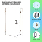 1000 x 1000mm Frameless 10mm Glass Shower Screen By Della Francesca - Front View