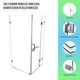 1100 x 1000mm Frameless 10mm Glass Shower Screen By Della Francesca