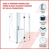 1200 x 1000mm Frameless 10mm Glass Shower Screen By Della Francesca - Front View