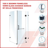 1100 x 800mm Frameless 10mm Glass Shower Screen By Della Francesca - Front View