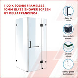 1100 x 900mm Frameless 10mm Glass Shower Screen By Della Francesca - Front View