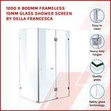 1200 x 800mm Frameless 10mm Glass Shower Screen By Della Francesca - Front View