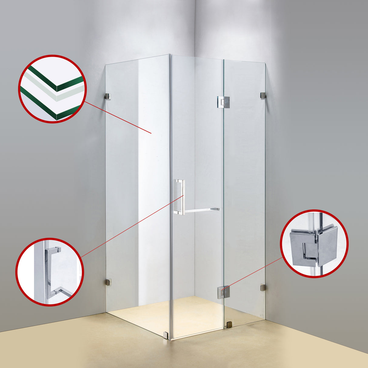 1200 x 1000mm Frameless 10mm Glass Shower Screen By Della Francesca