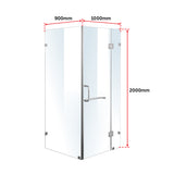 1000 x 900mm Frameless 10mm Glass Shower Screen By Della Francesca - Close-Up Angle