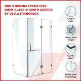 1100 x 900mm Frameless 10mm Glass Shower Screen By Della Francesca - Front View