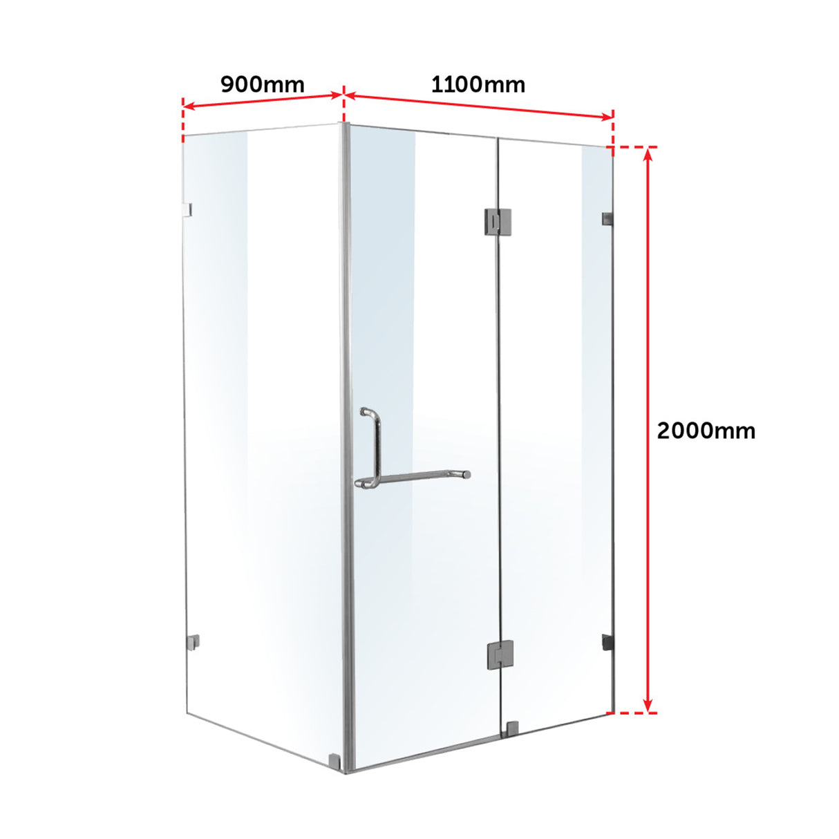 1100 x 900mm Frameless 10mm Glass Shower Screen By Della Francesca