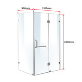 1100 x 900mm Frameless 10mm Glass Shower Screen By Della Francesca - Close-Up Angle