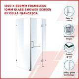 1200 x 800mm Frameless 10mm Glass Shower Screen By Della Francesca - Front View