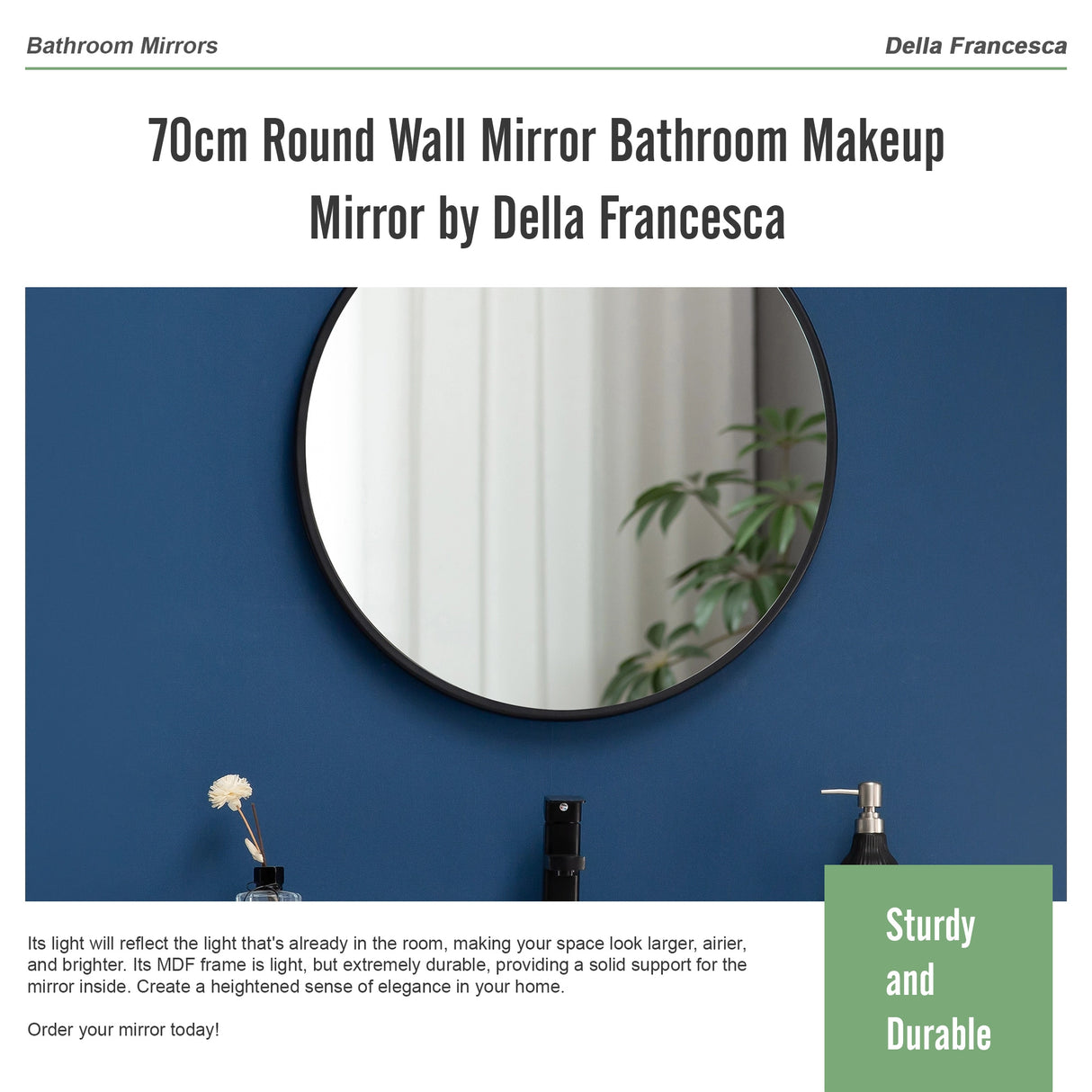 70cm Round Wall Mirror Bathroom Makeup Mirror by Della Francesca