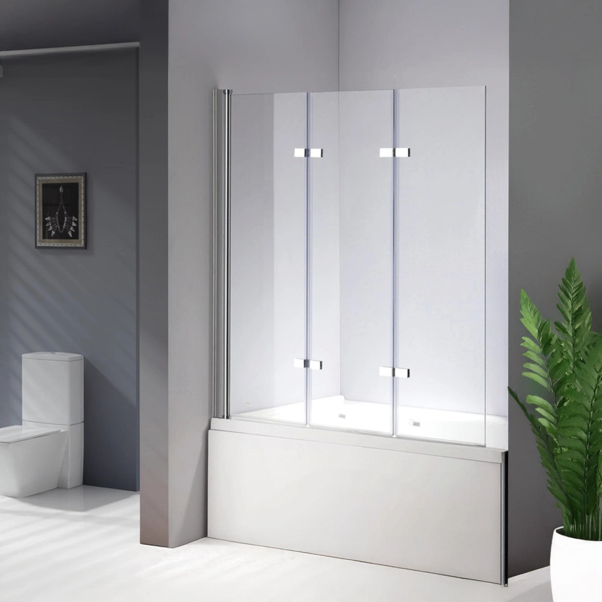 3 Fold Chrome Folding Bath Shower Screen Door Panel 1300mm x 1400mm