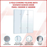 3 Fold Chrome Folding Bath Shower Screen Door Panel 1300mm x 1400mm - Front View