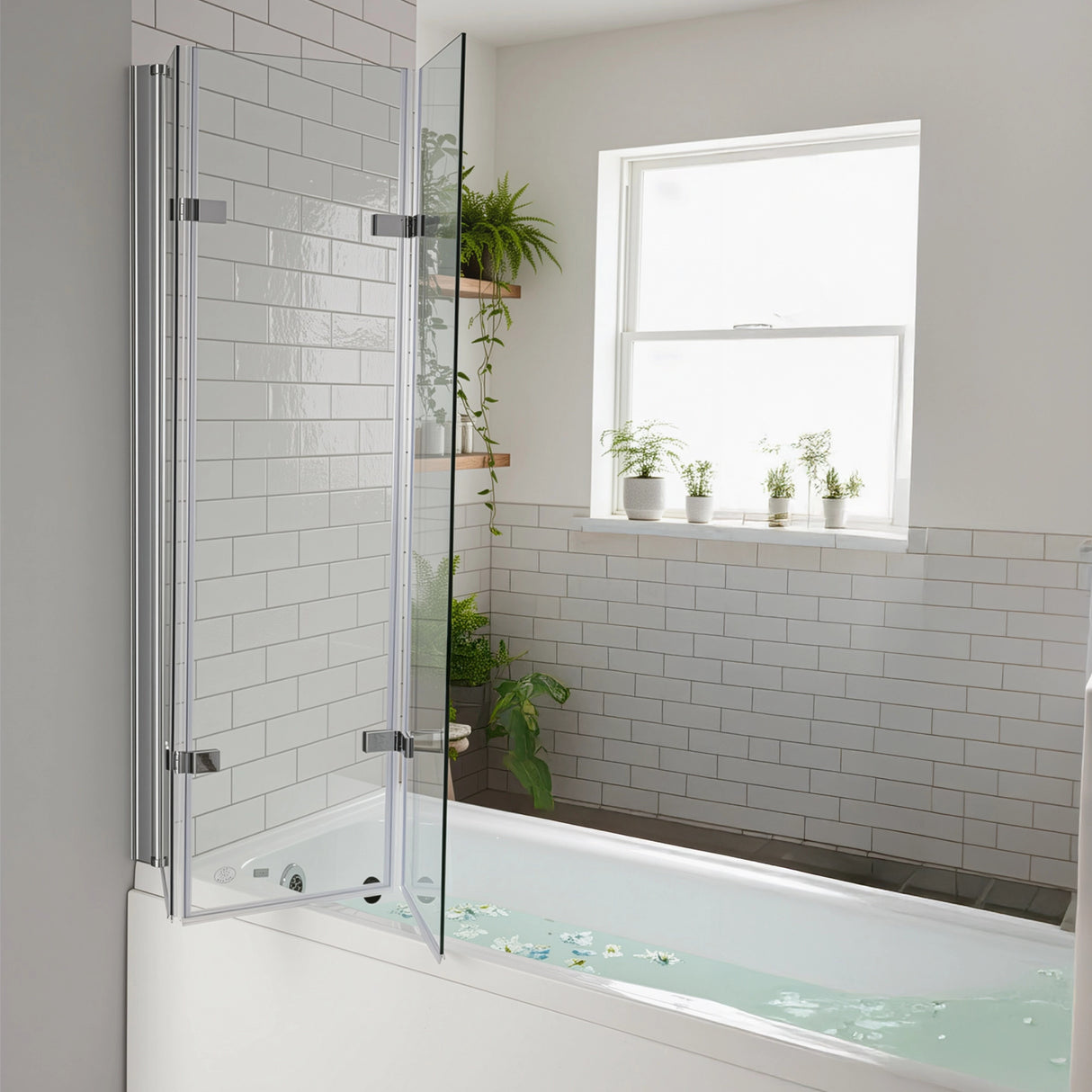 3 Fold Chrome Folding Bath Shower Screen Door Panel 1300mm x 1400mm