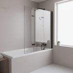 3 Fold Black Folding Bath Shower Screen Door Panel 1300mm x 1400mm