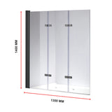 3 Fold Black Folding Bath Shower Screen Door Panel 1300mm x 1400mm - Extra Image
