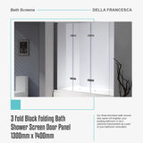 3 Fold Black Folding Bath Shower Screen Door Panel 1300mm x 1400mm - Close-Up Angle