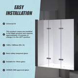 3 Fold Black Folding Bath Shower Screen Door Panel 1300mm x 1400mm