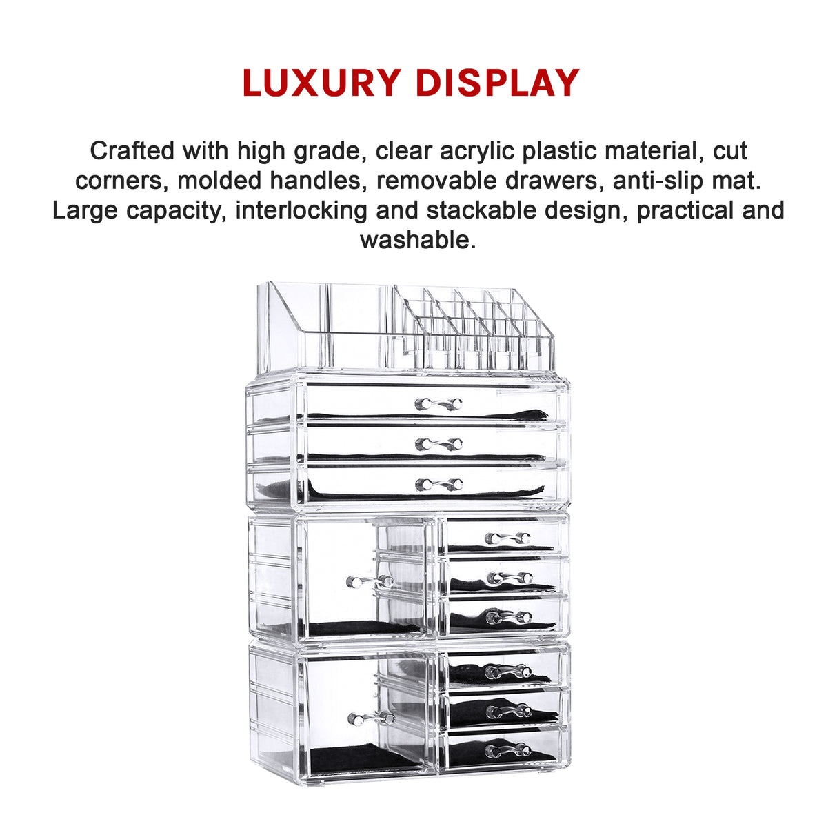 11 Drawers Clear Acrylic Tower Organiser Cosmetic jewellery Luxury Storage Cabinet
