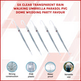 5x Clear Transparent Rain Walking Umbrella Parasol PVC Dome Wedding Party Favour - Front View