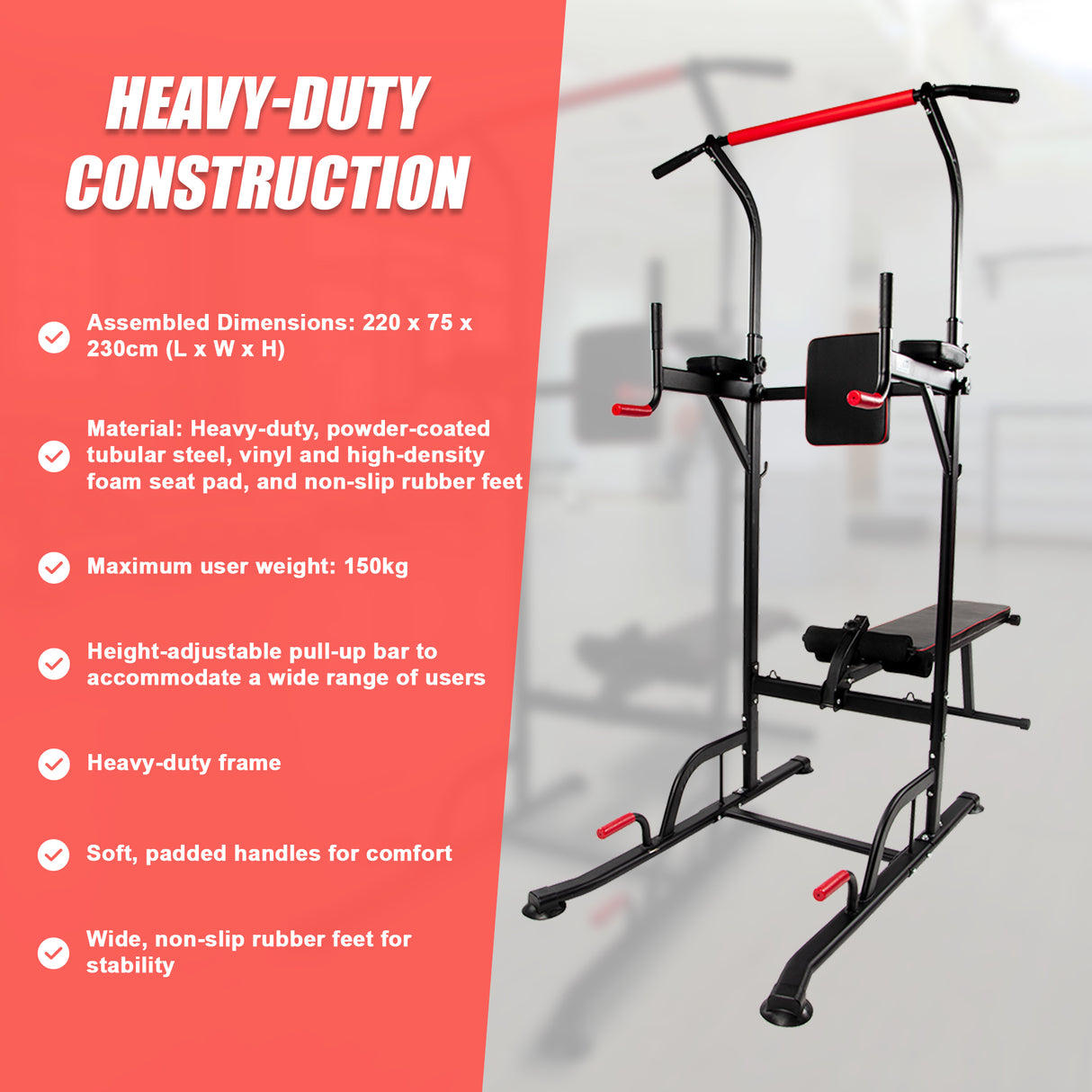 Power Tower Pull Up Weight Bench Dip Multi Station Chin Up Home Gym Equipment