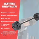 20kg Dumbbell Set Home Gym Fitness Exercise Weights Bar Plate - Side View