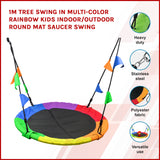 1m Tree Swing in Multi-Color Rainbow Kids Indoor/Outdoor Round Mat Saucer Swing - Top-Down View
